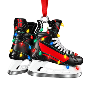 Custom Name Red Hockey Skates Acrylic Ornament, Christmas Gifts, Hockey Player Gifts
