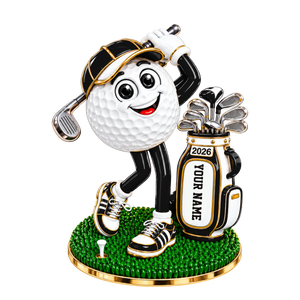 Custom Name Black Golf Ball Mascot Acrylic Ornament, Christmas Ornaments, Golf Gifts