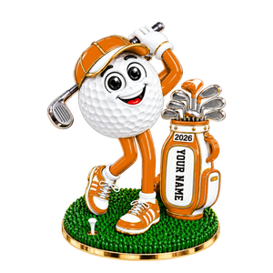 Custom Name Orange Golf Ball Mascot Acrylic Ornament, Christmas Gifts, Golfer Gifts