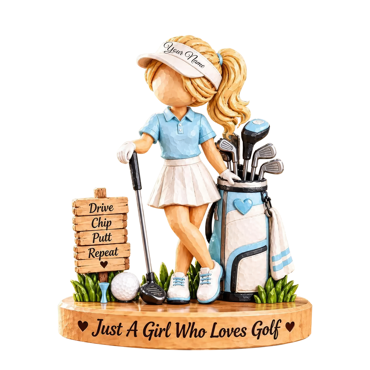 Custom Name Blue Golf Girl Acrylic Ornament, Christmas Tree Decor, Golfer Gifts