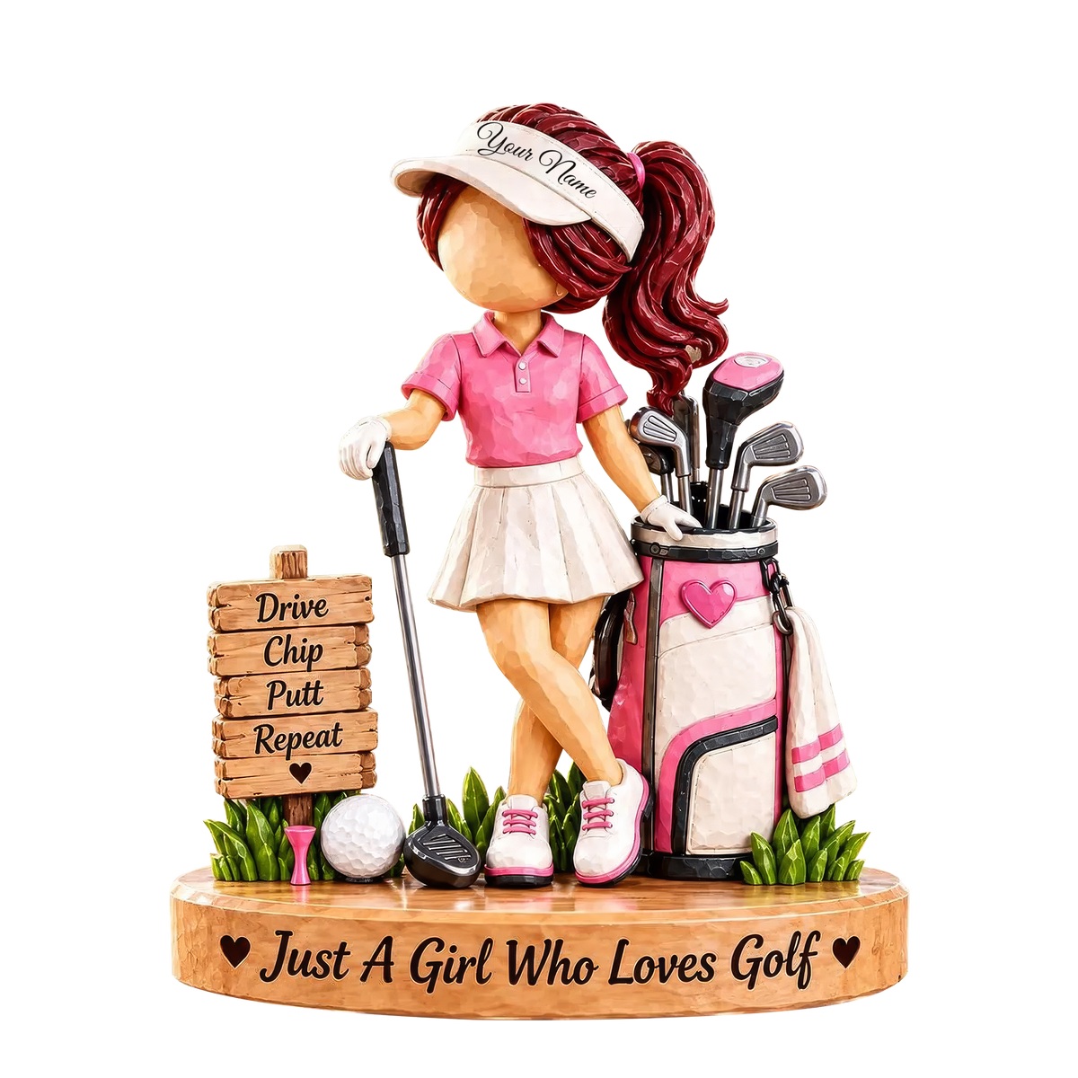 Custom Name Pink Golf Girl Acrylic Ornament, Christmas Ornaments, Golf Gifts