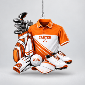 Custom Name Orange Golf Shirt And Bag Acrylic Ornament, Christmas Gifts, Golfer Gifts