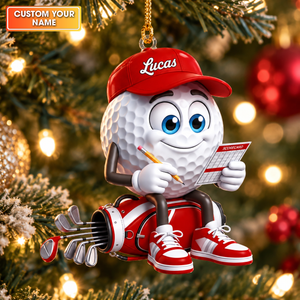 Custom Name Red Golf Scorecard Acrylic Ornament, Christmas Tree Decor, Golfer Gifts