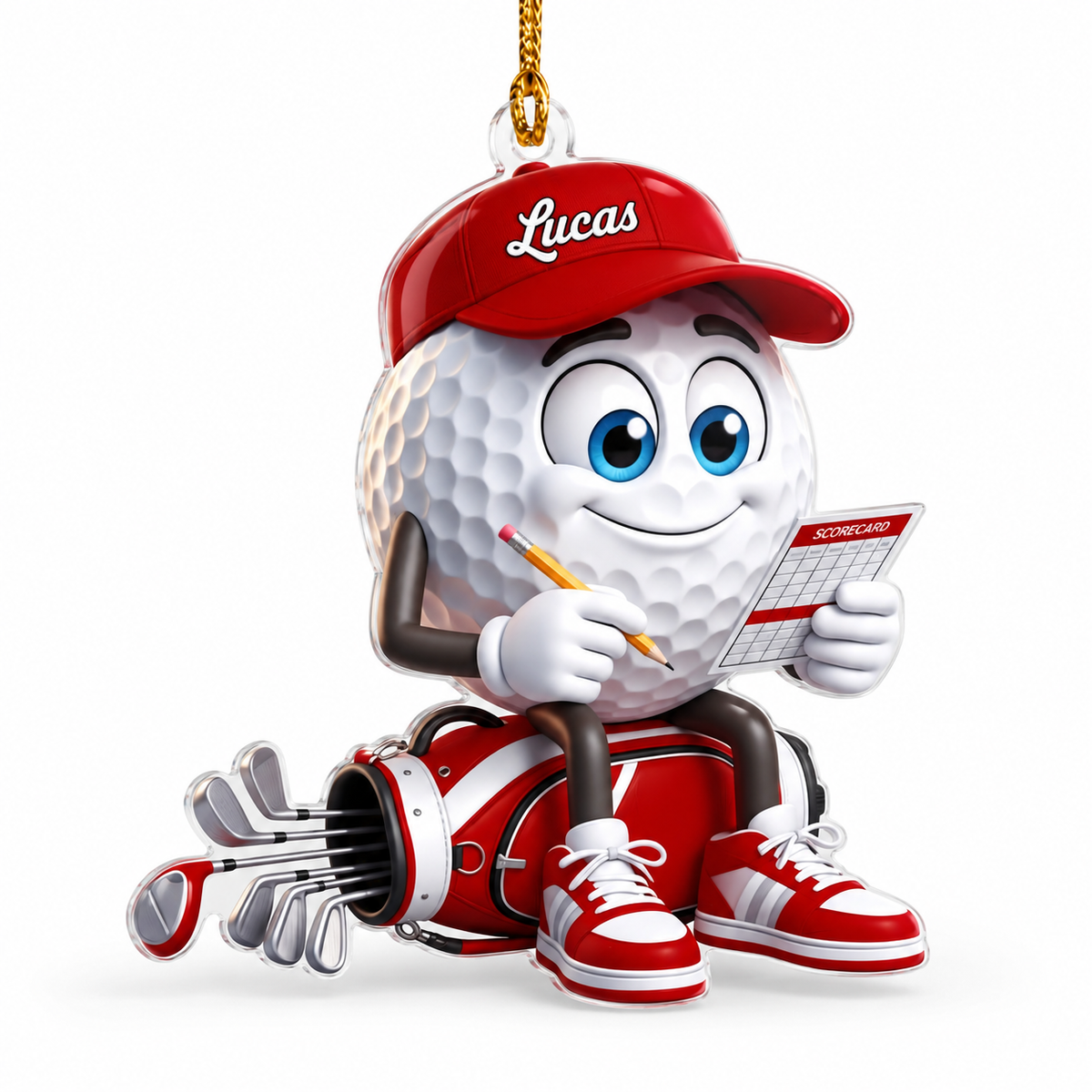 Custom Name Red Golf Scorecard Acrylic Ornament, Christmas Tree Decor, Golfer Gifts