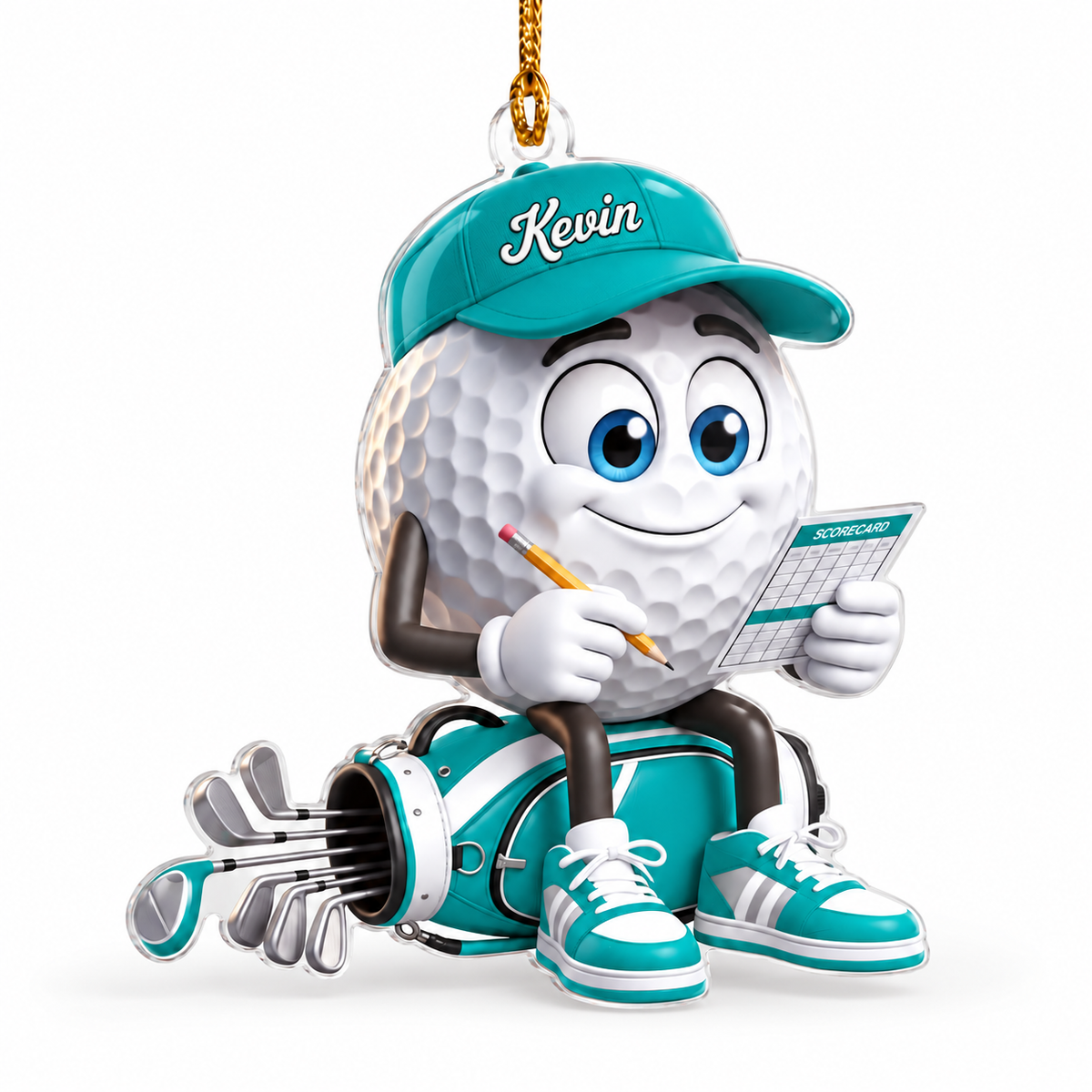 Custom Name Teal Golf Scorecard Acrylic Ornament, Christmas Ornaments, Golf Gifts