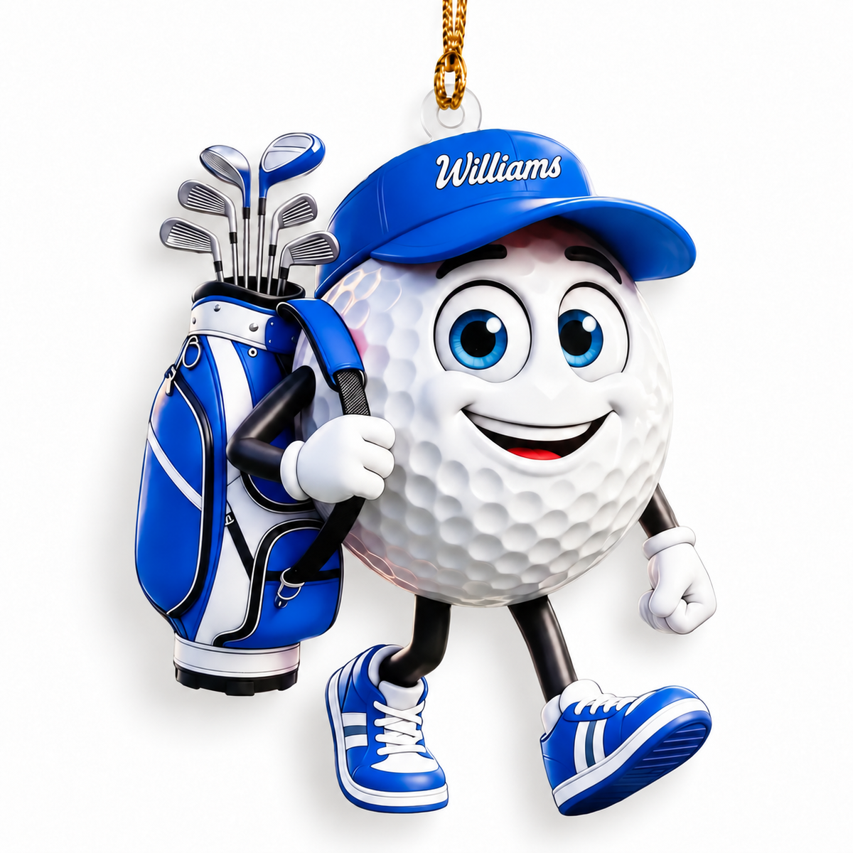 Custom Name Blue Walking Golf Ball Acrylic Ornament, Christmas Gifts, Golfer Gifts