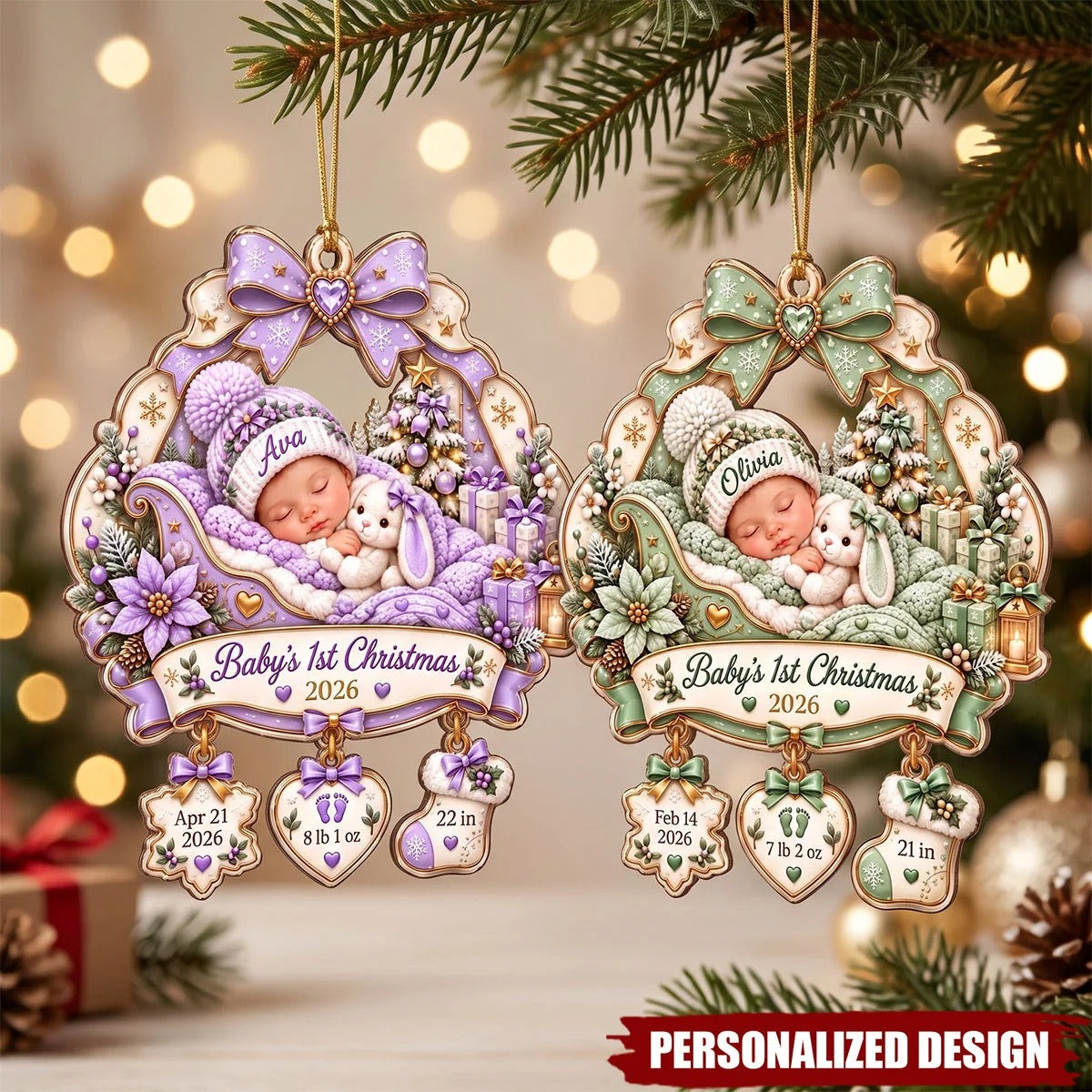 Custom Name Baby First Christmas Acrylic Ornament, Christmas Ornaments, Newborn Gifts
