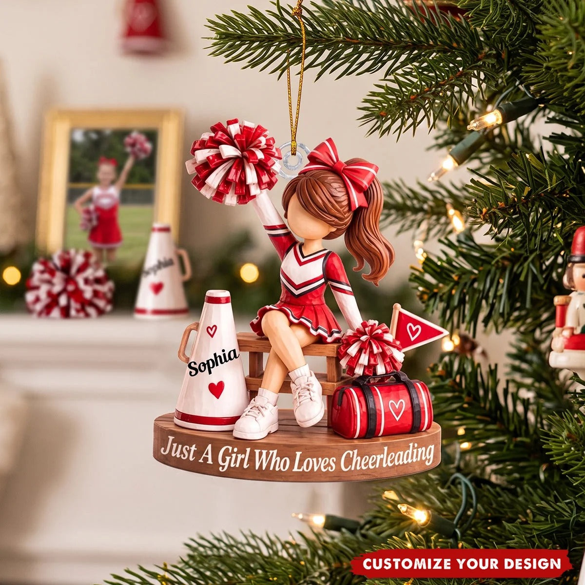 Custom Name Cheerleader Girl Acrylic Ornament, Christmas Ornaments, Cheer Gifts