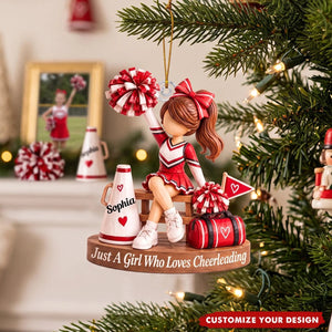 Custom Name Cheerleader Girl Acrylic Ornament, Christmas Ornaments, Cheer Gifts