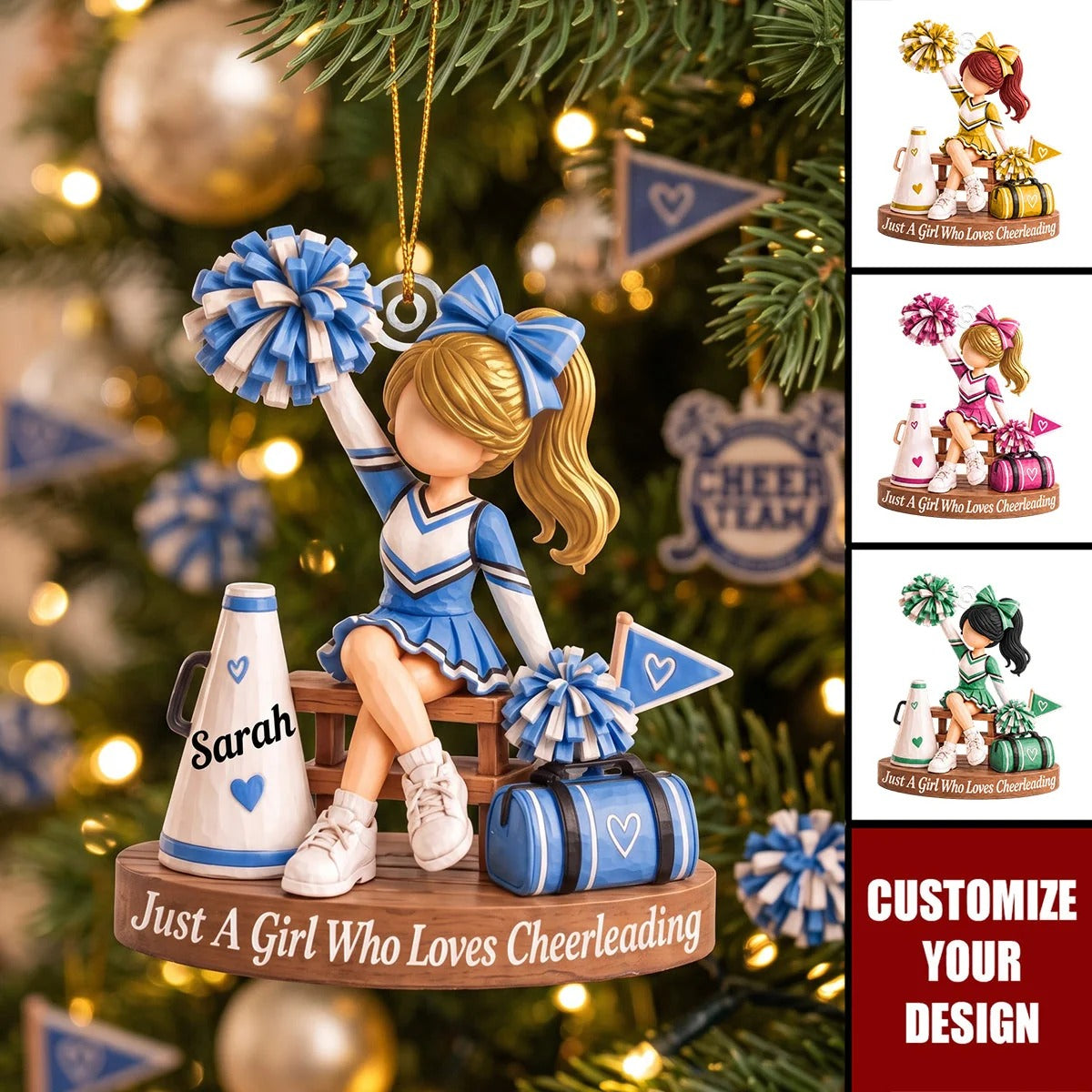Custom Name Cheerleader Girl Acrylic Ornament, Christmas Ornaments, Cheer Gifts