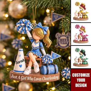 Custom Name Cheerleader Girl Acrylic Ornament, Christmas Ornaments, Cheer Gifts