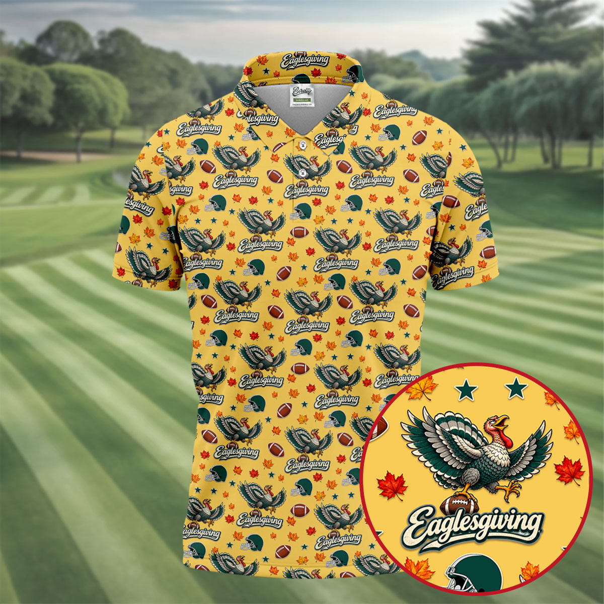 Eaglesgiving Thanksgiving Golf Shirt, Golf Shirts For Men, Mens Holiday Golf Shirts
