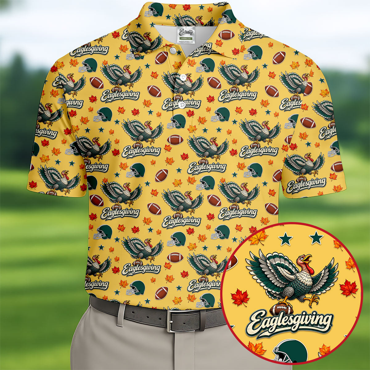 Eaglesgiving Thanksgiving Golf Shirt, Golf Shirts For Men, Mens Holiday Golf Shirts