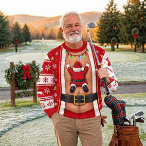 Santa Stuck In Belly Ugly Christmas Sweater, Funny Christmas Outfit, Golf Lover Gifts