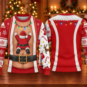 Santa Stuck In Belly Ugly Christmas Sweater, Funny Christmas Outfit, Golf Lover Gifts
