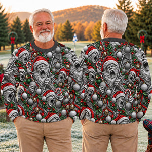 Screaming Santa Faces Golf Ugly Christmas Sweater, Funny Xmas Gift, Christmas Gifts