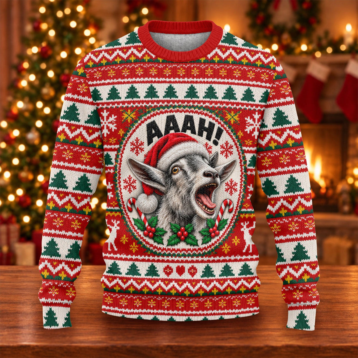 Funny Screaming Goat Ugly Christmas Sweater, Christmas Gifts, Funny Holiday Sweater