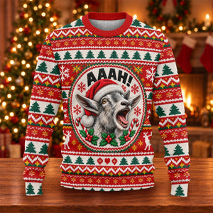 Funny Screaming Goat Ugly Christmas Sweater, Christmas Gifts, Funny Holiday Sweater
