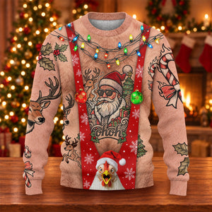 Santa Suspenders Tattoo Ugly Christmas Sweater, Golf Lover Gifts, Christmas Gifts