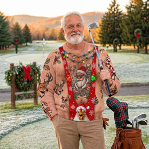 Santa Suspenders Tattoo Ugly Christmas Sweater, Golf Lover Gifts, Christmas Gifts