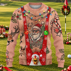 Santa Suspenders Tattoo Ugly Christmas Sweater, Golf Lover Gifts, Christmas Gifts
