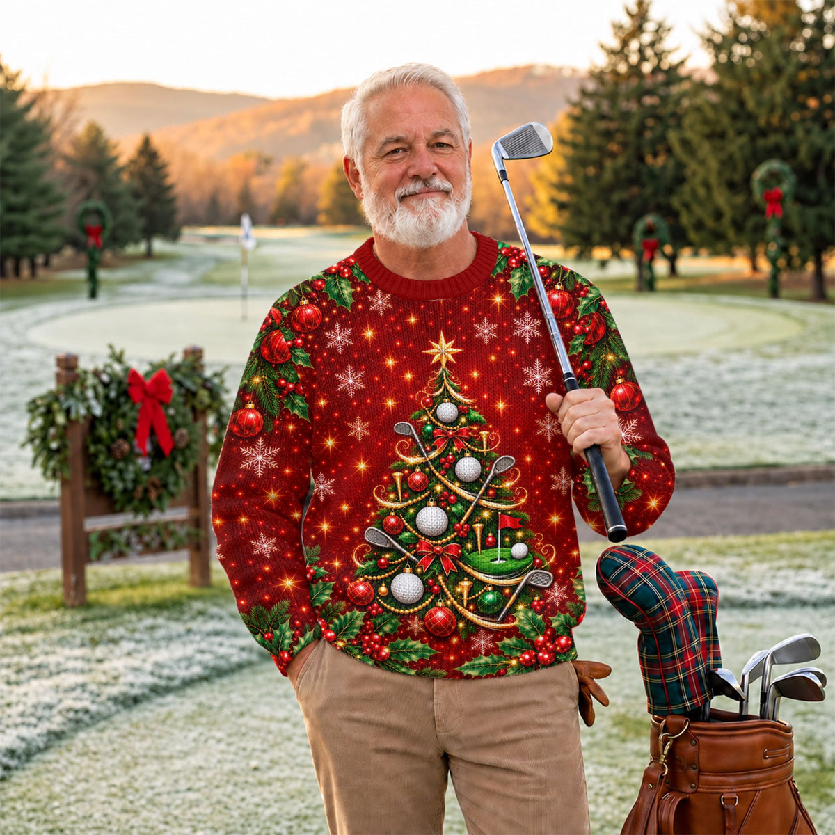Golf Balls And Clubs Tree Ugly Christmas Sweater, Christmas Gifts, Ugly Sweater Party