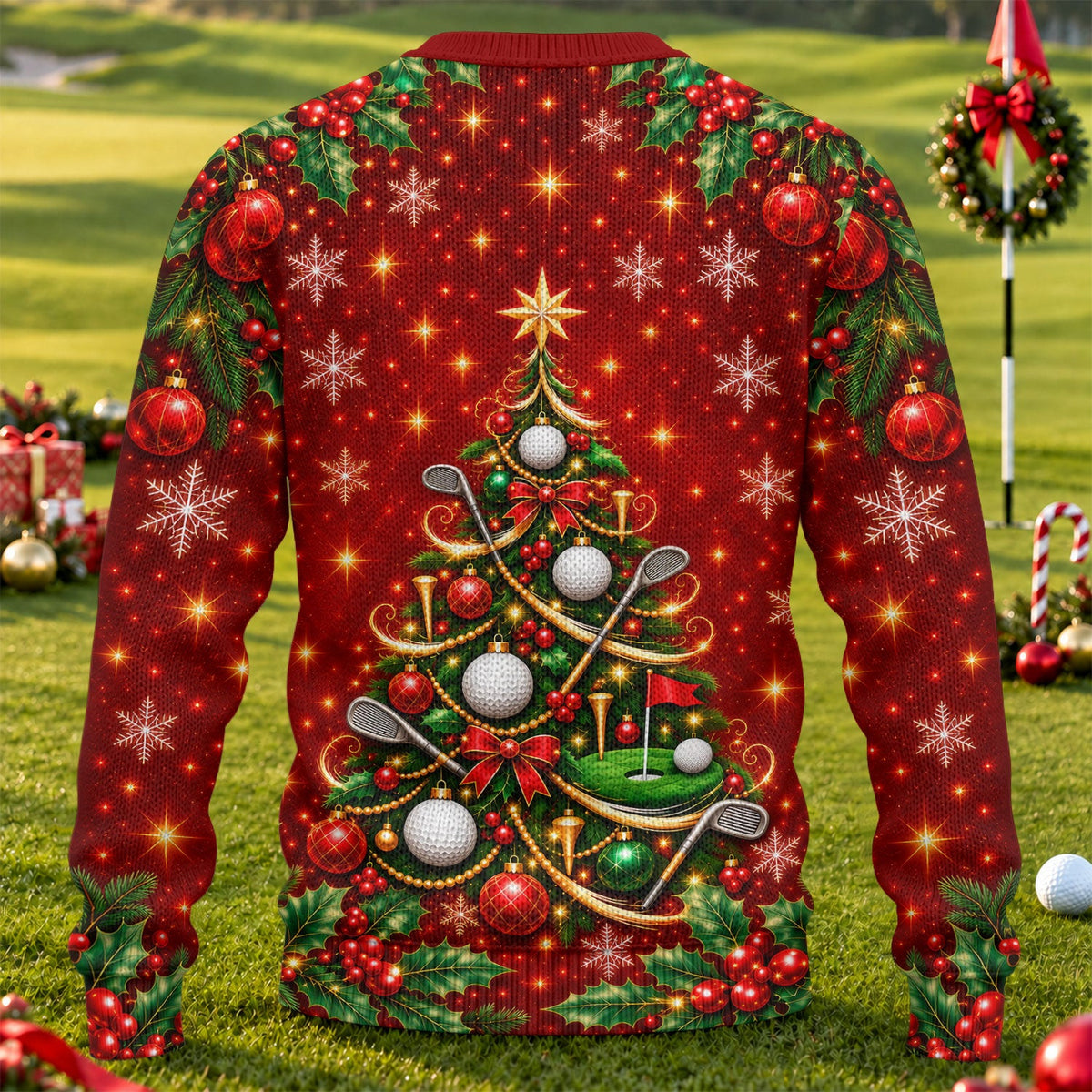 Golf Balls And Clubs Tree Ugly Christmas Sweater, Christmas Gifts, Ugly Sweater Party