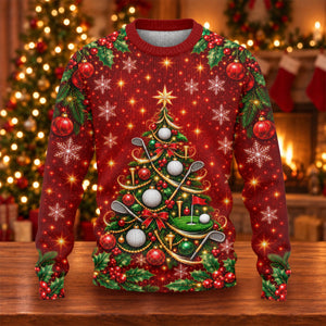 Golf Balls And Clubs Tree Ugly Christmas Sweater, Christmas Gifts, Ugly Sweater Party