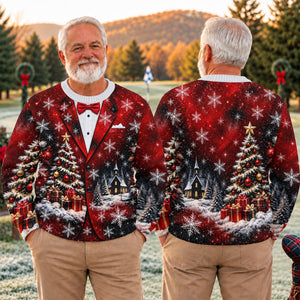 Tuxedo Tree Snowflakes Ugly Christmas Sweater, Funny Xmas Gift, Holiday Party Sweater