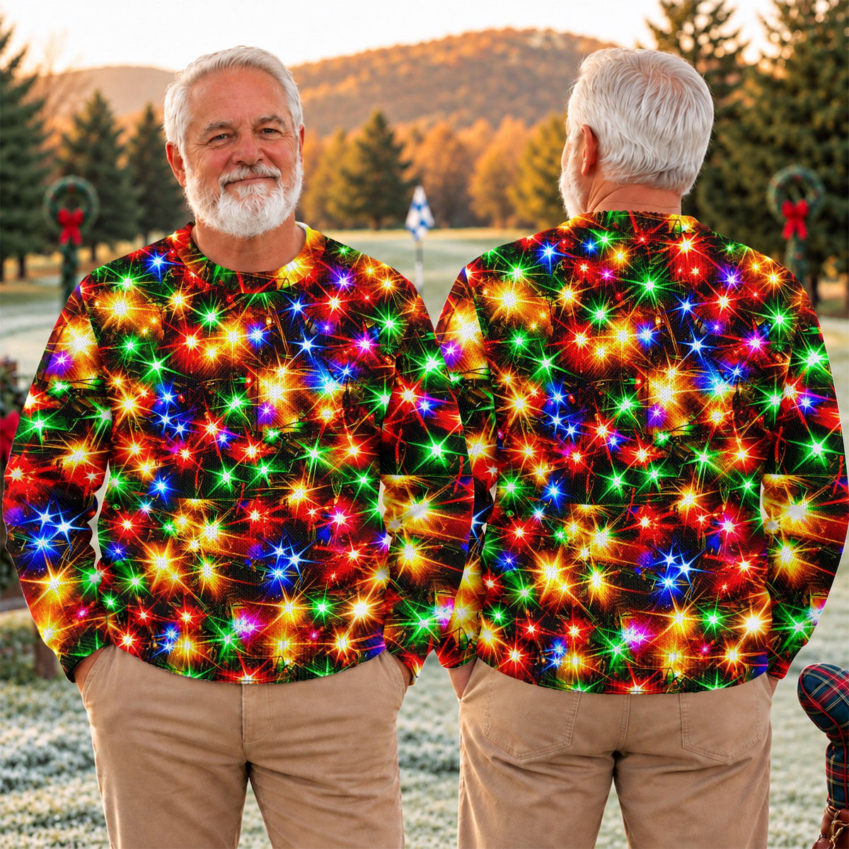 Multicolor Sparkling Lights Ugly Christmas Sweater, Golf Lover Gifts, Funny Xmas Gift