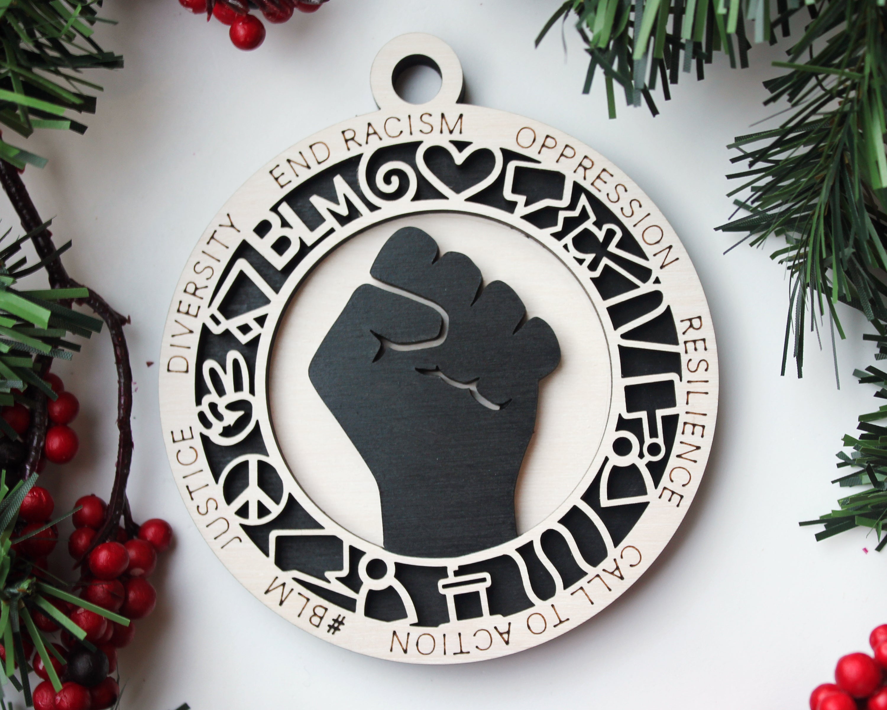 BLM 2020, Blacklives Matter Christmas Ornament, Christmas Gifts, 2-Layer Wooden Ornament