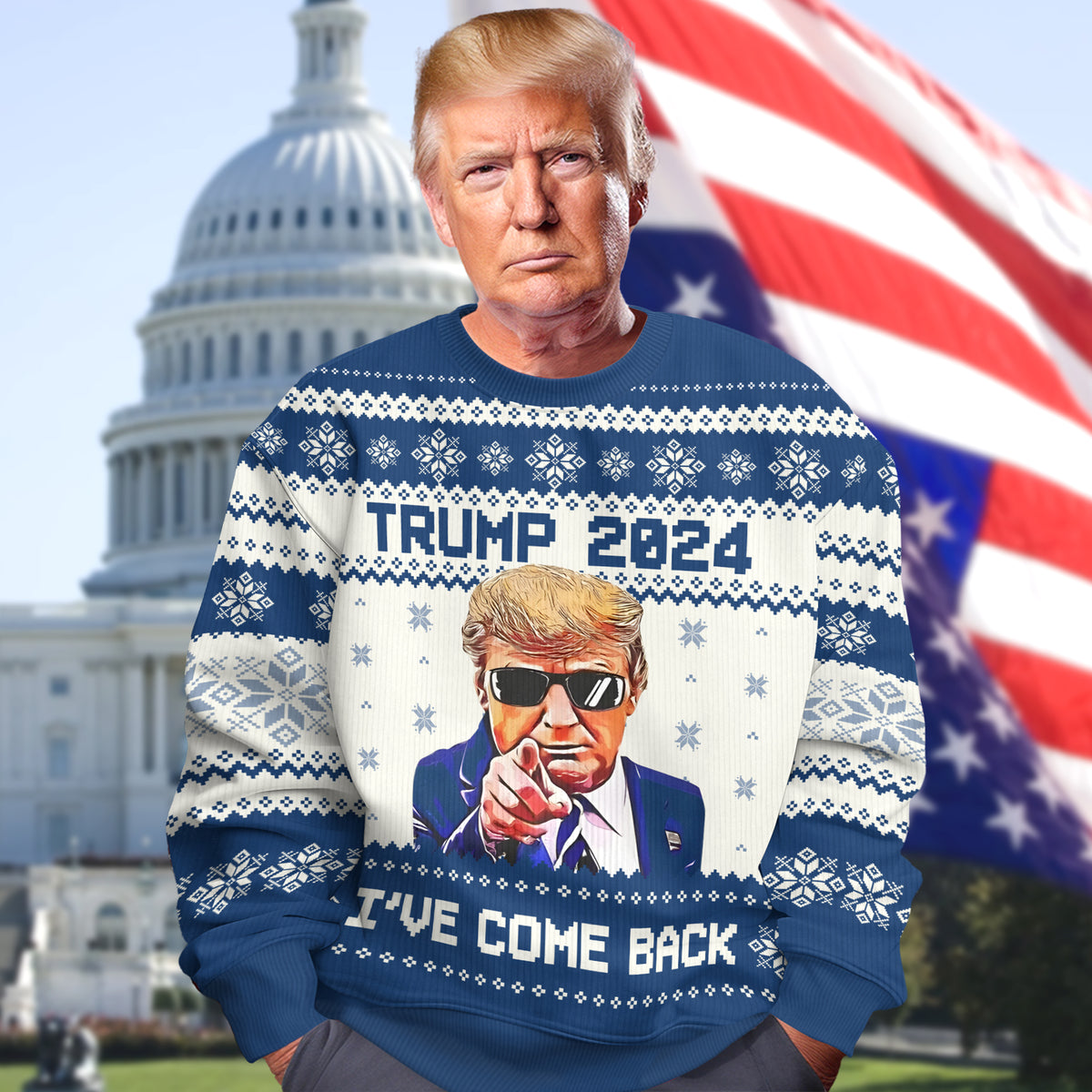 I've Come Back Humorous Trump2024 Christmas Ugly Sweaters, Funny Political Shirt