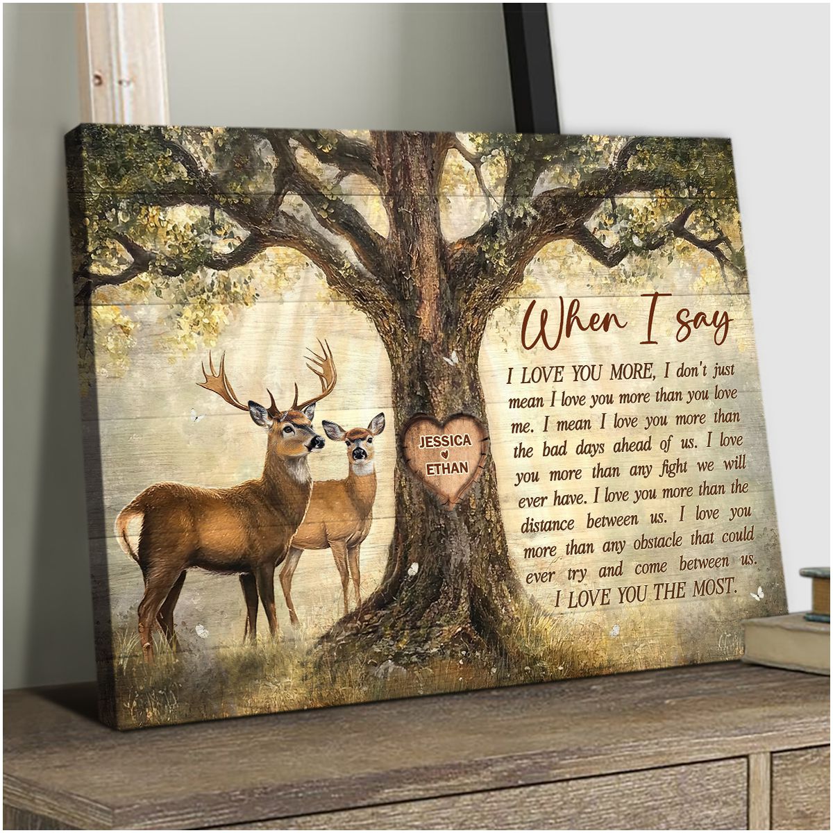 When I Say I Love You More Canvas Print Wall Art, Deer Couple Canvas Prints, Couple Valentines Gift