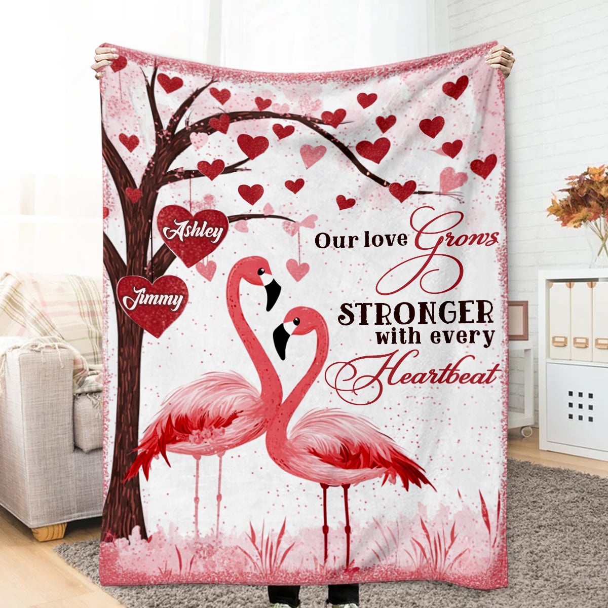 Flamingo Couple Blanket, Valentine's Day Blanket, Custom Wedding Blanket, Personalized Gifts For Couple