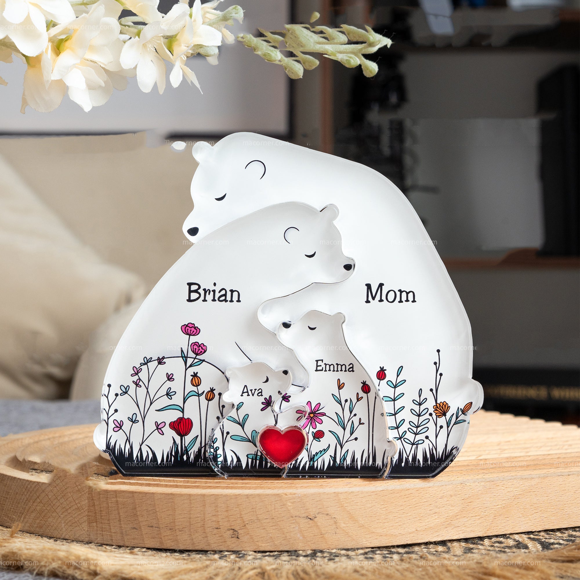 Personalized Acrylic Bear Family Puzzle, Floral Hugging Bear Puzzle, Family Gifts