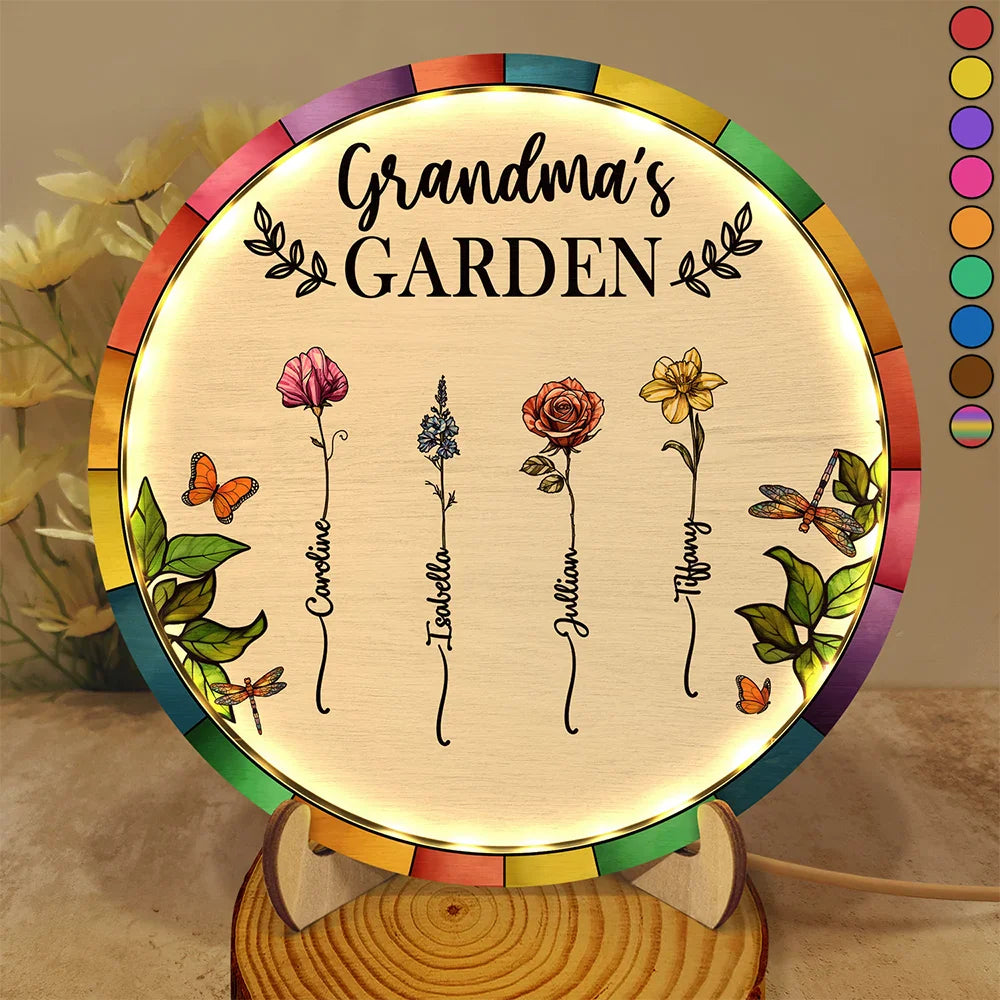 Personalized Grandma's Garden Wooden Plaque With LED Light, Mother's Day Gift, Gift For Mom