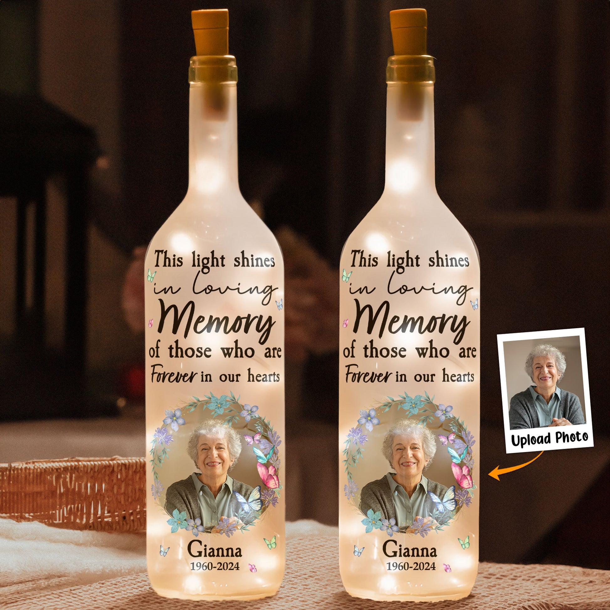 Memorial Light Shines In Loving Personalized Bottle Lamp, Wine Bottle Lights, Memorial Gifts