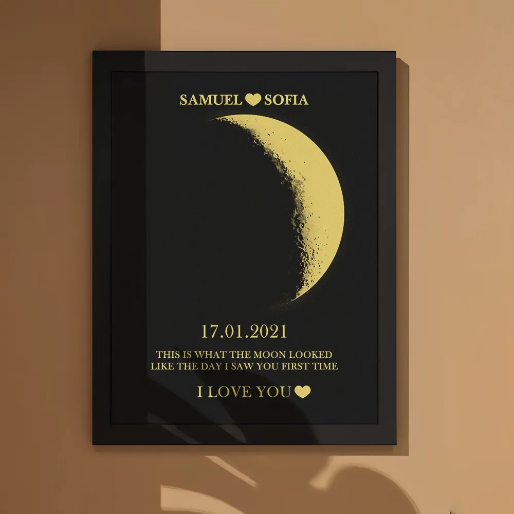 Personalized Moon Phase by Date Wood Sign, Gold Foil Print, Couple Valentines Gifts, Anniversary Gift for Couples