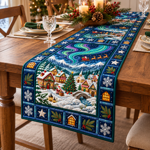 Aurora Village Quilted Table Runner - quilted table runner on dining table
