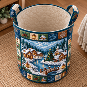 Snowy Cabin Christmas Gifts Laundry Basket - laundry basket close-up