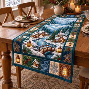 Snowy Cabin Quilted Table Runner - quilted table runner on dining table