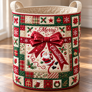 Santa Red Bow Christmas Gifts Laundry Basket - laundry basket close-up