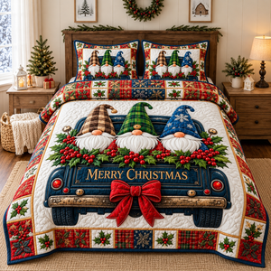 Christmas Gnomes Truck Quilted Bedding Set - quilted bedding set close-up