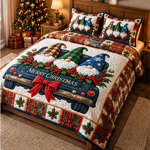 Christmas Gnomes Truck Quilted Bedding Set - quilted bedding set in bedroom