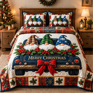 Christmas Gnomes Truck Quilted Bedding Set - quilted bedding set