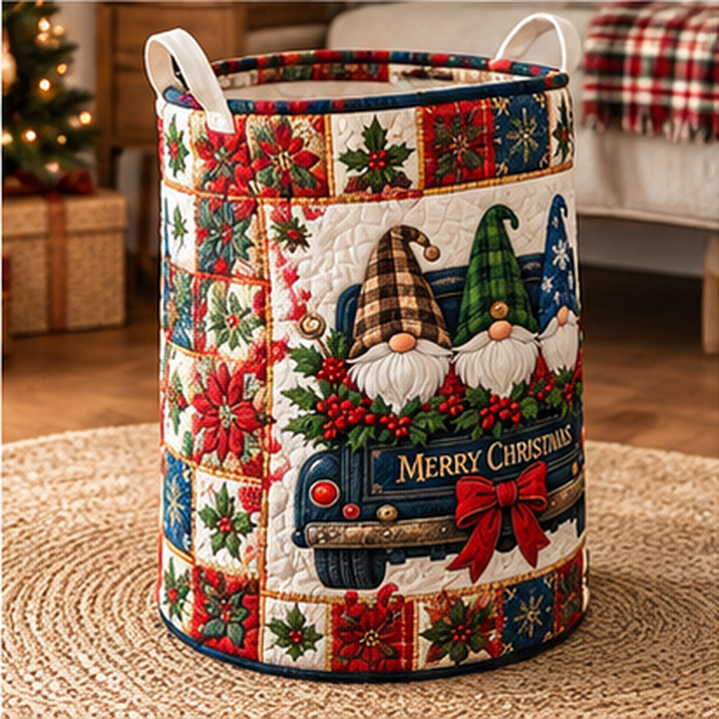 Gnome Truck Christmas Gifts Laundry Basket - quilted laundry hamper in room