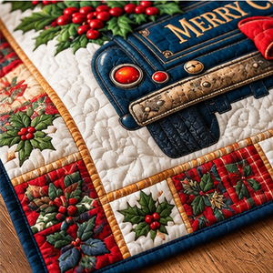 Gnome Truck Quilted Table Runner - quilted table runner close-up