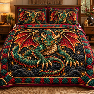 Emerald Red Dragon Quilted Bedding Set - quilted bedding set