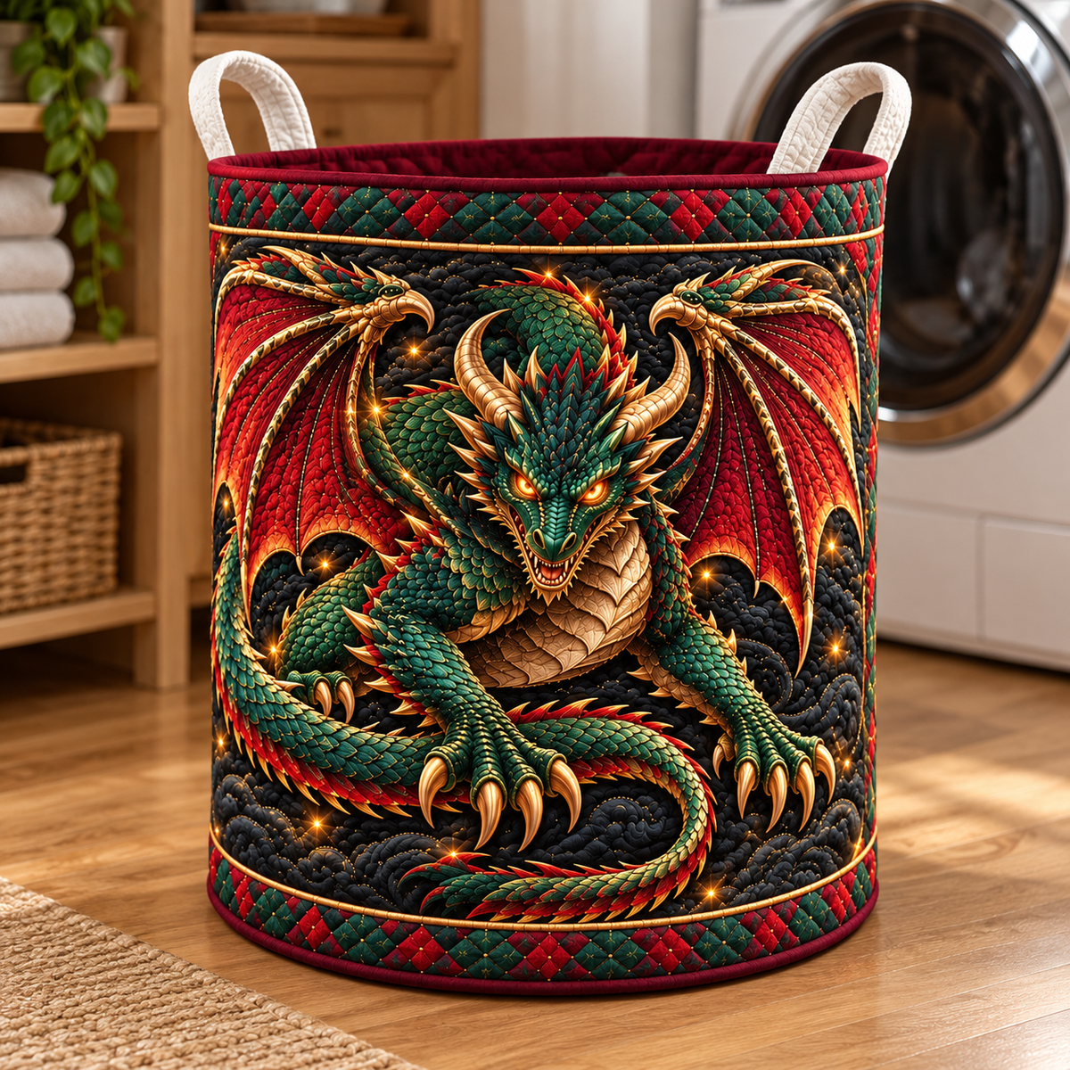 Emerald Dragon Christmas Gifts Laundry Basket - quilted laundry hamper in room