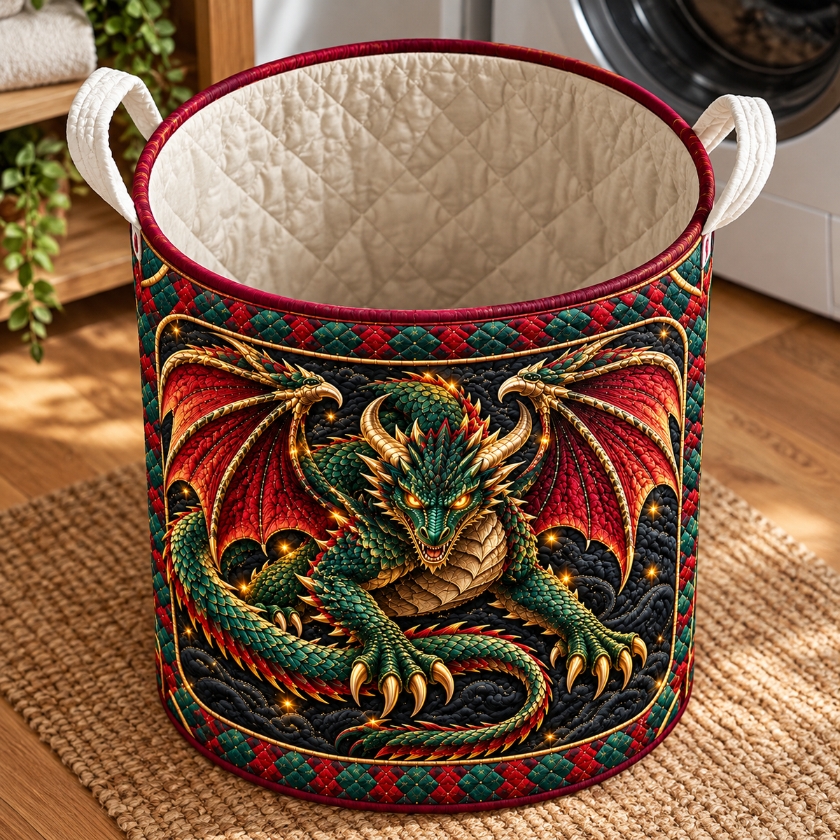 Emerald Dragon Christmas Gifts Laundry Basket - laundry basket close-up